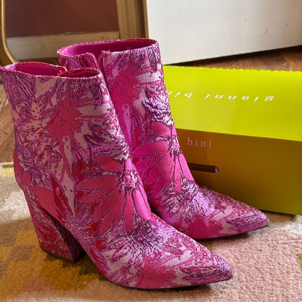 Gianni Bini Pink Patterned Heeled Boots LOWEST PRICE